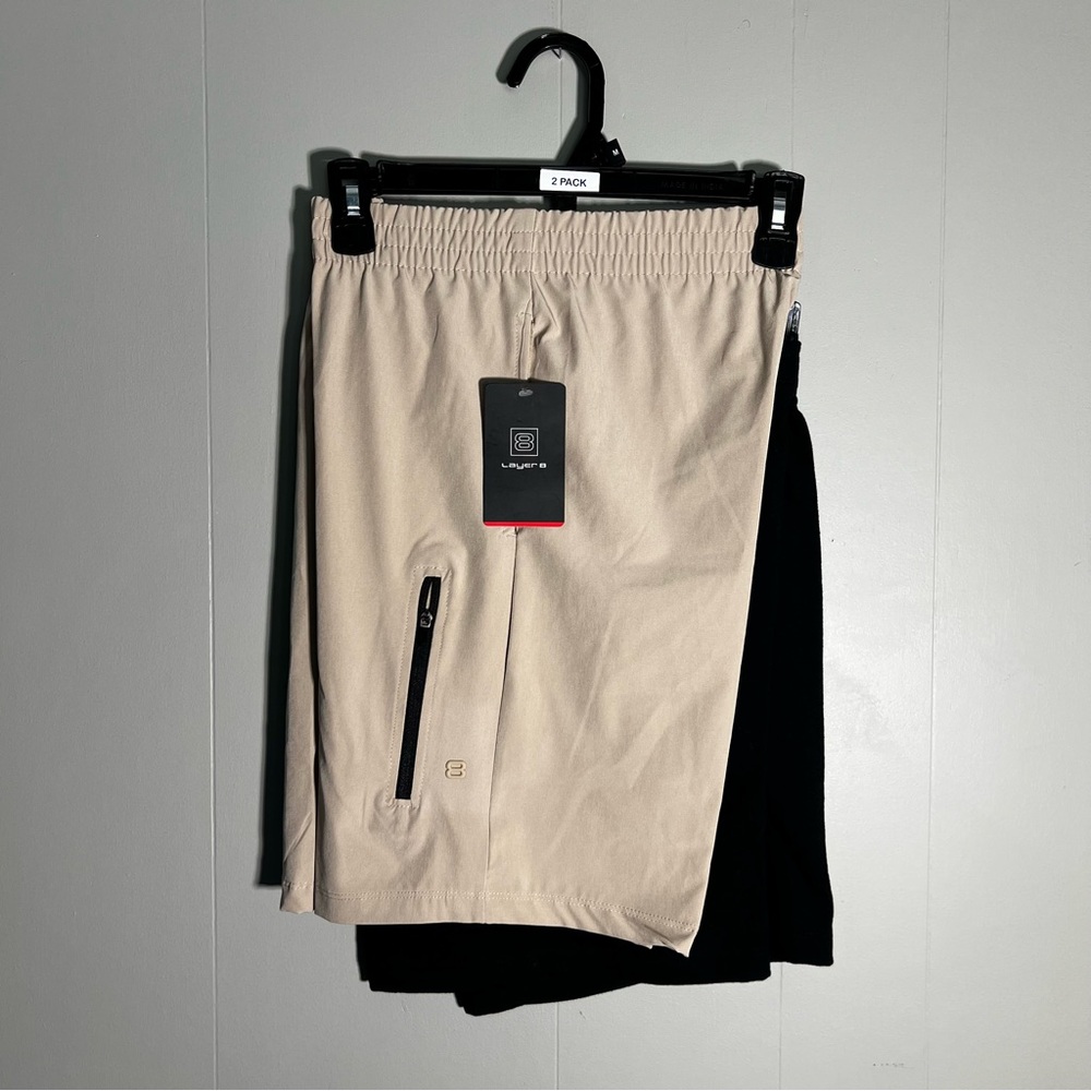 Layer 8 Youth Boys’ Shorts 2-Pack | Size Medium (10/12) | Beige & Black NWT